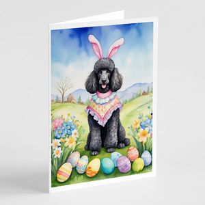 Whimsical A7 Size 5x7 Black Poodle <b>Easter</b> Egg Hunt Greeting <b>Cards</b> <b>Pack</b> of 8 Blank Note <b>Cards</b> with Envelopes - Product Image 1