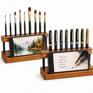 Brass Pen Organizer Holder with Phone Stand-Minimalist Design Office Equipment for <b>Art</b> Supply Storage - Product Image 1