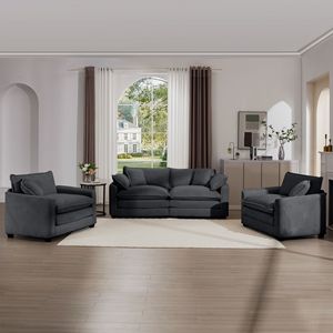 Set da Soggiorno Stile Home Theater, Divano Accogliente e Caldo con Cuscini Morbidi, Composto da un Divano a 2 Posti e Due Poltrone Singole - Product Image 2
