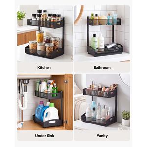 Organisateur sous évier, lot de 2, étagère coulissante à 2 niveaux avec réglage de hauteur sur 4 niveaux, étagère coulissante en métal pour outils - Product Image 6