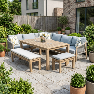 Ensemble de meubles de jardin pour repas en plein air, en bois, rotin et aluminium, avec coussins en tissu personnalisés, provenant du Vietnam. - Product Image 6