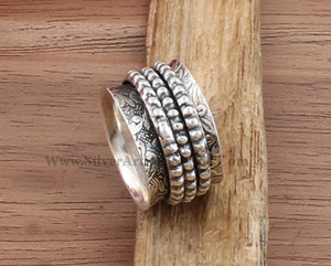 Anillo Giratorio de Plata de Ley 925 con Cuentas Antiestrés, Anillo de Meditación Boho para Mujer y Hombre, Joyería de Boda al por Mayor - Product Image 2