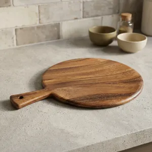 Planche à découper ronde en bois d'acacia provençal, plateau de service pour pizza, plateau de service pour fromage, pain, fruits, en-cas - Product Image 6