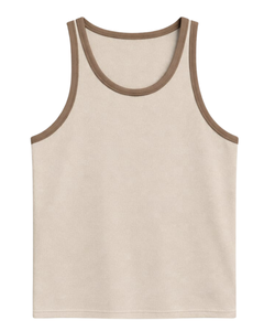 Custom Solid Beige <b>Men</b> Tank Top Cotton Sleeveless Vest O Neck Summer Gym Workout Casual Plain <b>Singlet</b> OEM Manufacturer Supplier - Product Image 1