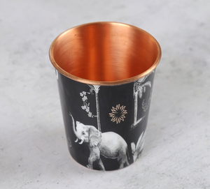 Vaso Bohemio de Cobre Negro con Diseño Esmaltado de Leopardo de la Selva y Palmeras, Resistente al Calor, para Fiestas - Product Image 3