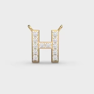 Custom Gold Initial Pendant with Diamond Alphabet Letter H <b>Charm</b> Gift Jewelry for Women - Product Image 1
