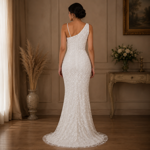 Luxury White One Shoulder Lace Mermaid Wedding Gown for Women Elegant Bridal Dress Formal Reception Ceremony Maxi Dress Couture - Product Image 4