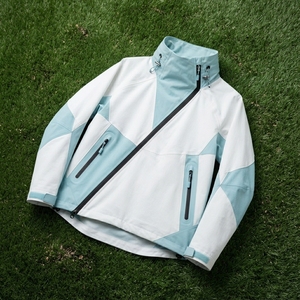 Chaqueta Cortavientos para Hombre, Color Blanco y Azul Claro, con Bloques de Color, Cierre Diagonal Completo, Chaqueta Deportiva para Exteriores - Product Image 6