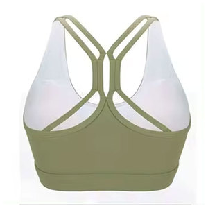 Women Seamless Sports <b>Bra</b> Scoop <b>Neck</b> <b>Halter</b> Strap High Support Yoga Workout Solid Color Olive Green Plus Size Four-Way Stretch - Product Image 3