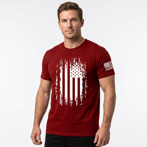T-shirt à manches courtes rouge pour homme avec imprimé drapeau américain, col rond, jersey décontracté, coupe régulière, longueur normale, 100% coton respirant - Product Image 3