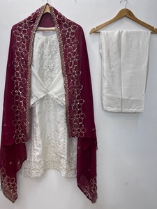 Indian Boutique Designer White Embroidered Trending <b>Top</b> and Plazzo with Heavy Dupatta for Indian Wedding Womans Dress Party Wear - Product Image 2