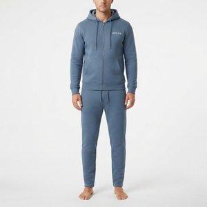 Conjunto Deportivo Hawk Eye para Hombre, Sudadera con Capucha y Cierre de Cremallera en Azul Pizarra, Pantalones Deportivos, Transpirable, de Secado Rápido, Algodón Grueso, Corte Regular - Product Image 1