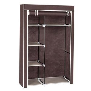 Armadio Pieghevole in Plastica Marrone Scuro con Ripiani per Camera da Letto e Soggiorno - Product Image 1