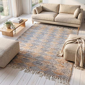 Tapis en jute tressé à la main à motif losanges, vert sauge, pour salon de style scandinave et contemporain bio-moderne - Product Image 3