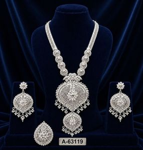 Ensemble de colliers traditionnels de luxe pour femmes - Bijoux de mariée plaqués or et argent avec boucles d'oreilles A-63116 - Product Image 2