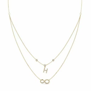 Collier double couche en argent 925 avec moissanite, initiale H et breloque infini, pendentif mode en cristal et strass - Product Image 2