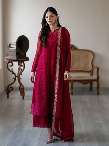 DESIGNER GEORGETTE EMBROIDERY SEQUENCE WORK <b>TOP</b> PALAZZO WITH DUPATTA <b>MAROON</b> 79209 - Product Image 1