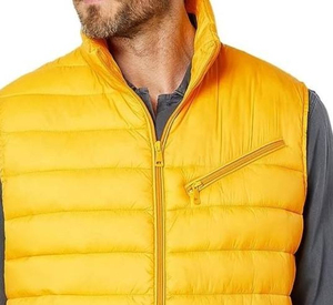 Men's <b>Yellow</b> Quilted <b>Puffer</b> Vest Stand Collar Zipper Closure Windproof Casual Outerwear Autumn Wear - Product Image 3