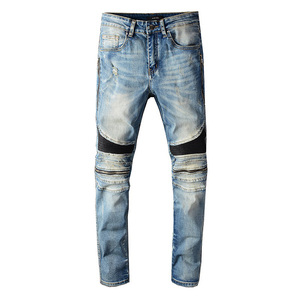 กางเกงยีนส์ทรงตรงผ้ายีนส์ผสมสแปนเด็กซ์/คอตตอน ยี่ห้อ HAMIO SPORTS รุ่น Mid Rise Midweight Slim Fit สำหรับผู้ชาย ลุคขาดๆ ซักแบบ Distressed Wash สไตล์ลำลอง - Product Image 5