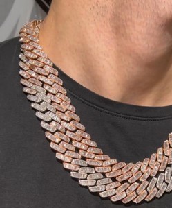Collar de Cadena Cubana Personalizado con Micro Pavé de Moissanita, Estilo Hip Hop, Plata de Ley 925, Bañado en Oro Rosa, CONCEPTION INT-2-94 GRS - Product Image 3