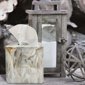 Dispensador de pañuelos cuadrado estilo piedra natural para baño moderno, dispensador de pañuelos faciales con efecto mármol de lujo - Product Image 3