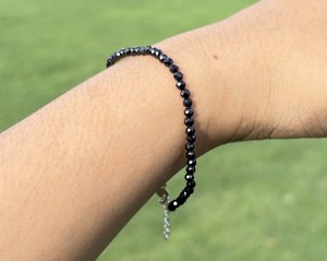 Black Onyx Beaded Sterling Silver Handmade <b>Adjustable</b> <b>Bracelet</b>-Trendy Engagement Gift for Unisex - Product Image 2