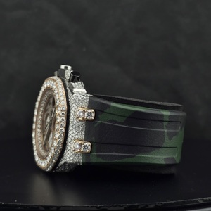 Reloj Cronógrafo de Cuarzo con Incrustaciones de Diamantes, Caja de Acero Inoxidable, Correa Negra, Reloj de Pulsera de Lujo, Cierre de Mariposa, Caja para Hombre - Product Image 5