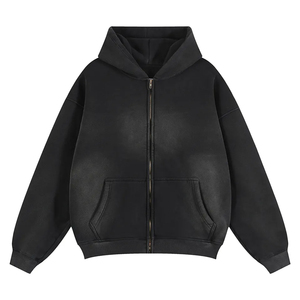 Sweat à capuche zippé oversize pour homme, style vintage, délavé à l'acide, effet soleil, manches longues, avec logo brodé et imprimé - Product Image 1