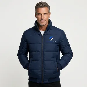 Customized Men's Winter Puffer <b>Jacket</b> Stand Collar Zipper Closure Windproof Casual Polyester Material - Product Image 3