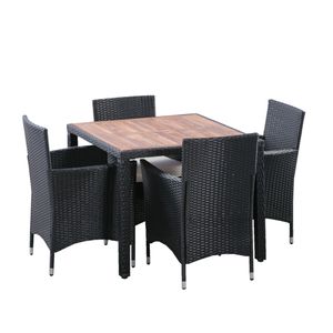 Set da Pranzo da Esterno EELIFEE in 5 Pezzi, con Tavolo in Legno di Acacia e Cuscini Color Crema, Set di Mobili da Giardino - Product Image 1
