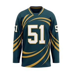 Maillots de hockey sublimés vert forêt avec lignes dorées, en maille polyester épaisse, uniformes de ligue à manches longues - Product Image 2