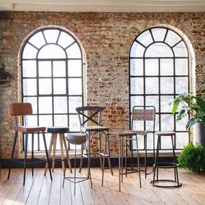 Tabouret de bar Vandana Vertex en cuir marron mérinos et métal noir - Product Image 5