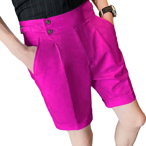 Shorts blancs taille haute pour homme en coton Oxford uni, décontractés et élégants, avec braguette boutonnée et anti-plis - Product Image 3