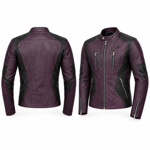 Veste de moto en cuir tendance moderne |   Violet Noir Teal Cognac |   Fabricant OEM ODM |   Qualité de conception haut de gamme | - Product Image 3