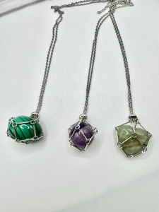 ชุดสร้อยคอและกำไลข้อมือคริสตัลหุ้มลวดทำมือ ประดับด้วยอเมทิสต์ มาลาไคต์ หินธรรมชาติ สไตล์โบโฮ สำหรับผู้หญิง - Product Image 4