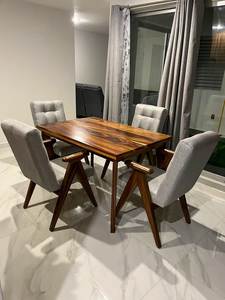 Juego de Comedor Contemporáneo de Madera de Teca, Silla con Brazos Tapizados Modernos, Muebles de Comedor Elegantes de Madera Sólida para Apartamento o Villa - Product Image 3