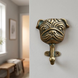 Vintage Cast Iron Pug Wall <b>Hook</b> <b>Decorative</b> Animal Face Design Single <b>Coat</b> Hanger Rust Resistant Self-Adhesive Wall Mounted - Product Image 1