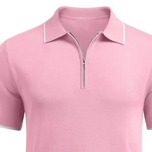 Camisa para Hombre al por Mayor, Color Rosa Claro, con Ribete Blanco en Cuello y Puños, Cierre de Media Cremallera Metálica, 100% Algodón Tejido - Product Image 5