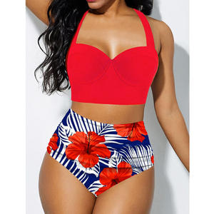 Conjunto de Bikini de Cintura Alta Island Escape con Estampados Florales Atrevidos y Traje de Baño de Playa con Ajuste Elástico Cómodo - Product Image 2