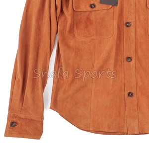 Chemise bomber en daim marron personnalisable de haute qualité, coupe-vent, respirante, col montant, avec emplacement pour logo frontal, idéale pour l'hiver - Product Image 6