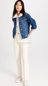 Haute qualité femmes hiver Denim Jean veste vraie fourrure personnalisable bleu Jeans imprimé coton veste broderie en gros - Product Image 4