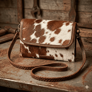 Bolso Bandolera de Cuero Genuino con Detalles en Pelo de Vaca, Origen Argentino, Cierre de Botón Seguro, Correa Trenzada Premium, Estilo Vintage para Dama - Product Image 6