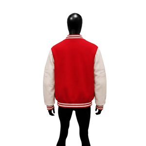 PREMIUM <b>RED</b> LETTERMAN VARSITY JACKET FOR MEN With Zipper Closure Regular Fit Solid Color Turn-down Collar Casual Style Autumn We - Product Image 2