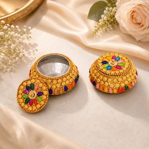 Craftam Handmade <b>Decorative</b> Jewelry <b>Storage</b> <b>Box</b> – Multicolor Beaded Trinket <b>Box</b> <b>for</b> Earrings, Rings & Small Accessories (Golden, - Product Image 3