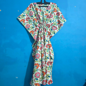 Women's Cotton Bodycon <b>Maxi</b> <b>Kaftan</b> Block Print Washable Comfortable Nightwear Bridesmaid Dress Gown Beachwear Handmade Long - Product Image 1