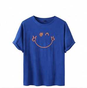 T-shirt en coton bleu roi pour homme, manches courtes, col rond, coupe classique vintage, respirant, séchage rapide, 240g - Product Image 1