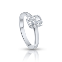 Anillo de compromiso solitario VABS DIAMOND con moissanita de corte radiante de 1.00 CTW, engaste de bisel, plata 925 con baño de oro, para mujer