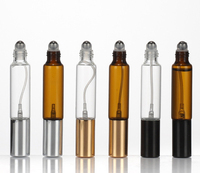 Bouteille en verre de parfum ronde ambre clair Portable à double bouche 10ml 1/3 oz avec pulvérisateur à rouleau en métal pour huile essentielle de parfum