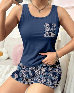 Women Casual 2-Piece Sleeveless Tank Top Floral Print Shorts Pajama Set Breathable Eco-Friendly Summer Sleepwear for - Product Image 5