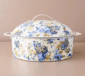 Cazuela Romántica Azul con Diseño Floral, Calentador de Alimentos Premium, Elegante Servidor de Buffet de Acero Inoxidable Pastel con Tapa Decorativa en Forma de Cúpula - Product Image 4